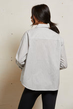 Load image into Gallery viewer, James Poplin Button Down - Ivory/Black Stripe