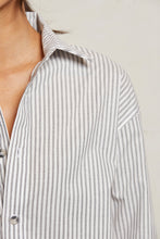Load image into Gallery viewer, James Poplin Button Down - Ivory/Black Stripe