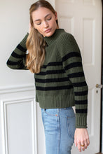 Load image into Gallery viewer, Boxy Funnel Neck Sweater - Army + Black Stripe