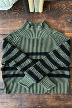 Load image into Gallery viewer, Boxy Funnel Neck Sweater - Army + Black Stripe