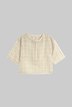 Load image into Gallery viewer, Carmen Henley Blouse - Creme/Charcoal/Sun Plaid