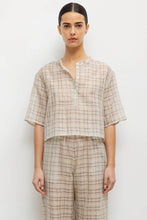 Load image into Gallery viewer, Carmen Henley Blouse - Creme/Charcoal/Sun Plaid