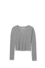 Load image into Gallery viewer, Fiona V-Neck Long Sleeve - Ivory/Black Stripe