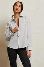 Load image into Gallery viewer, James Poplin Button Down - Ivory/Black Stripe
