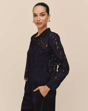 Load image into Gallery viewer, Lace Contrast Button Down - Midnight Sky