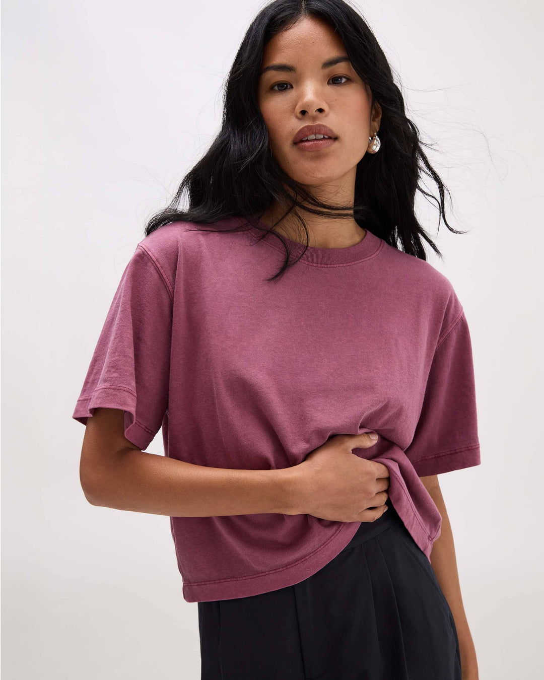 Relaxed Crop Tee - Burgundy