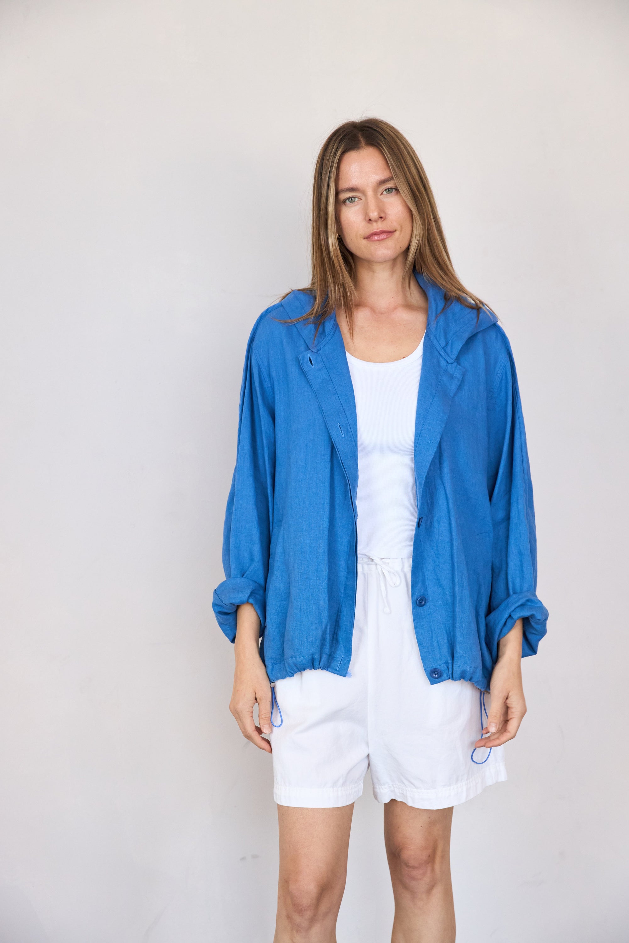 Linen Hooded Jacket - Blue