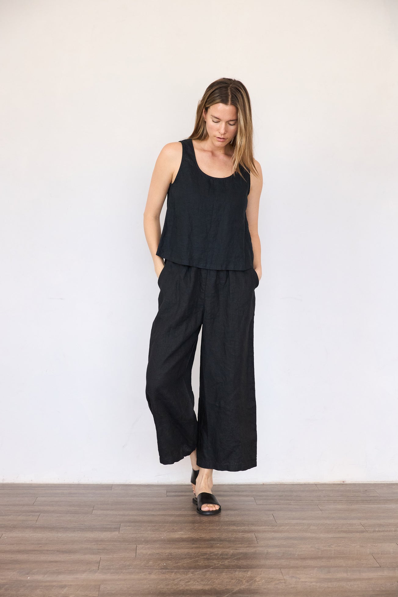 Wide Linen Pants - Black