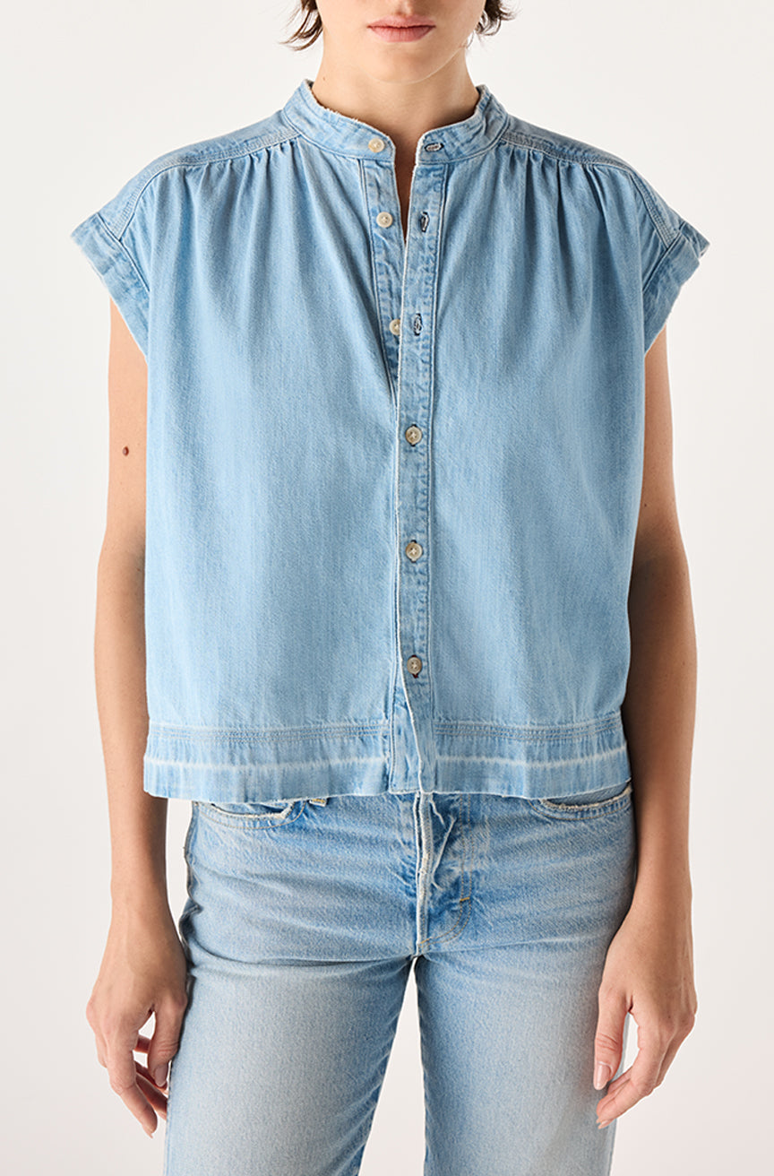 Tessa Washed Denim Blouse in Tide
