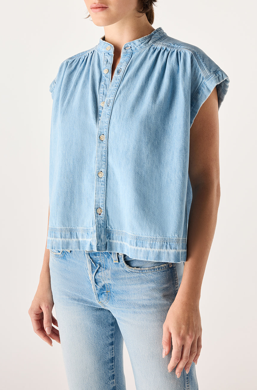 Tessa Washed Denim Blouse in Tide