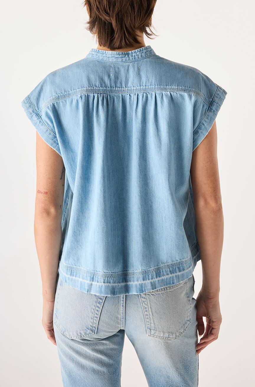 Tessa Washed Denim Blouse in Tide