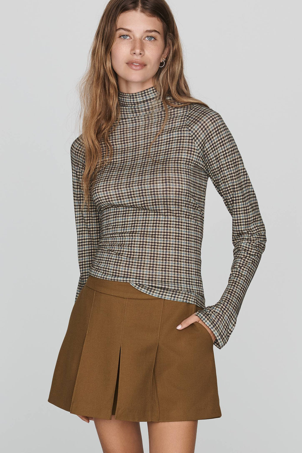 Shaw Tneck Tee Green Mini Check