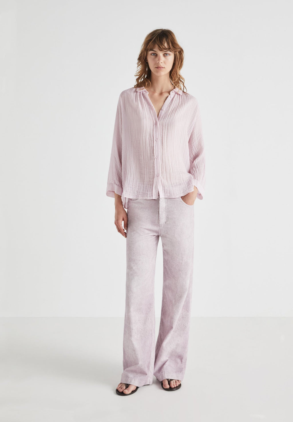 Sagra Crinkle Button Down Blouse