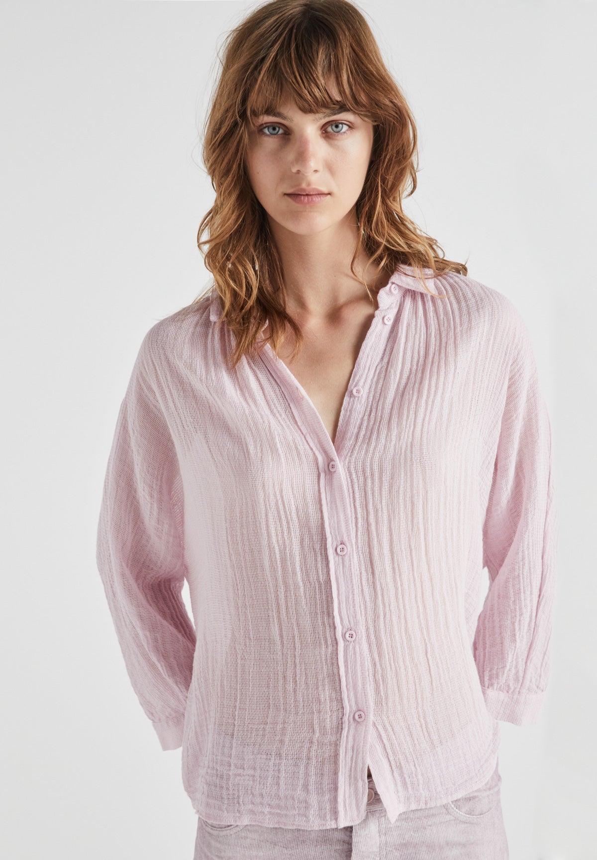 Sagra Crinkle Button Down Blouse