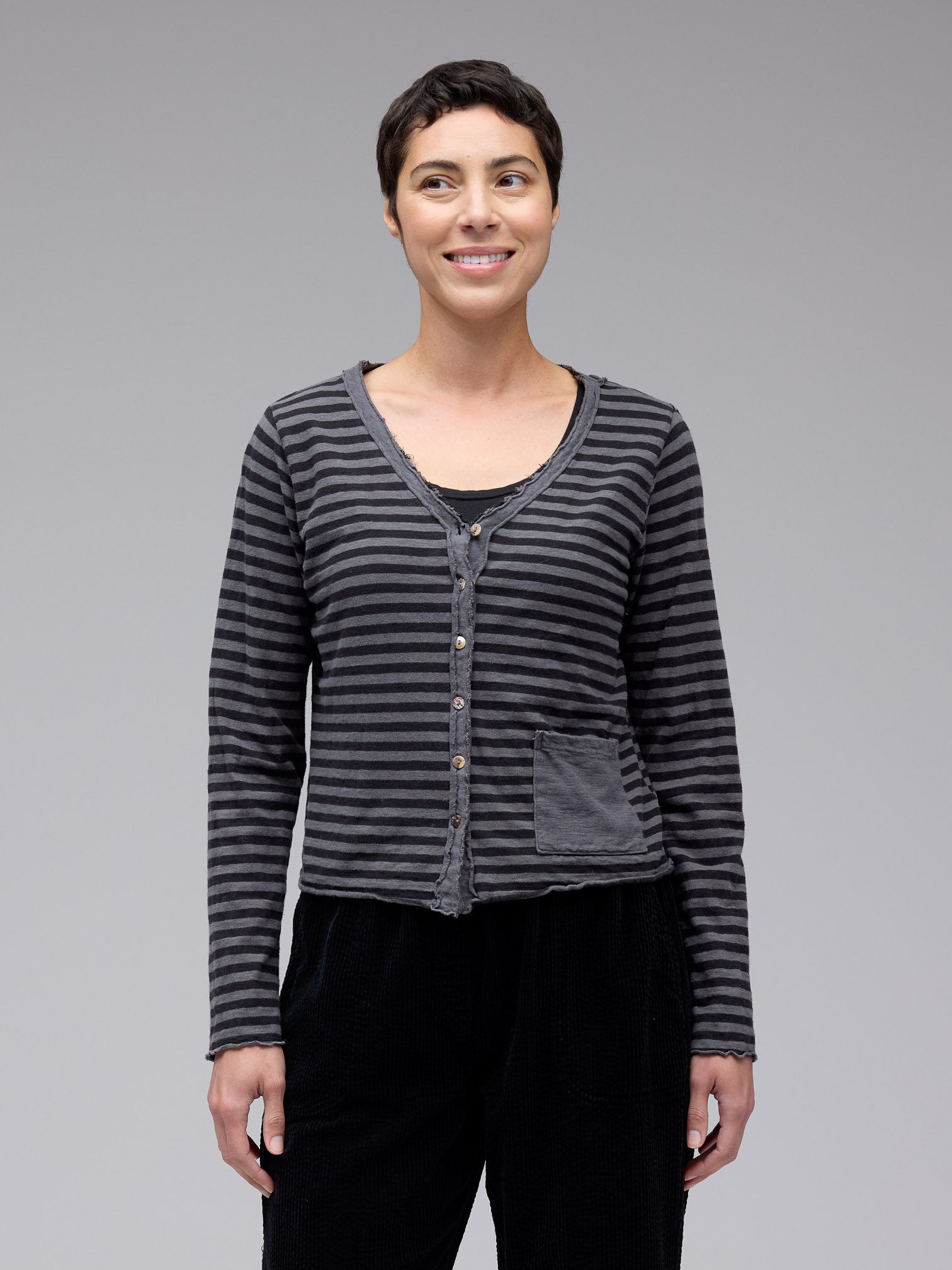 Crop Pocket Cardi Black Stripe - Gull