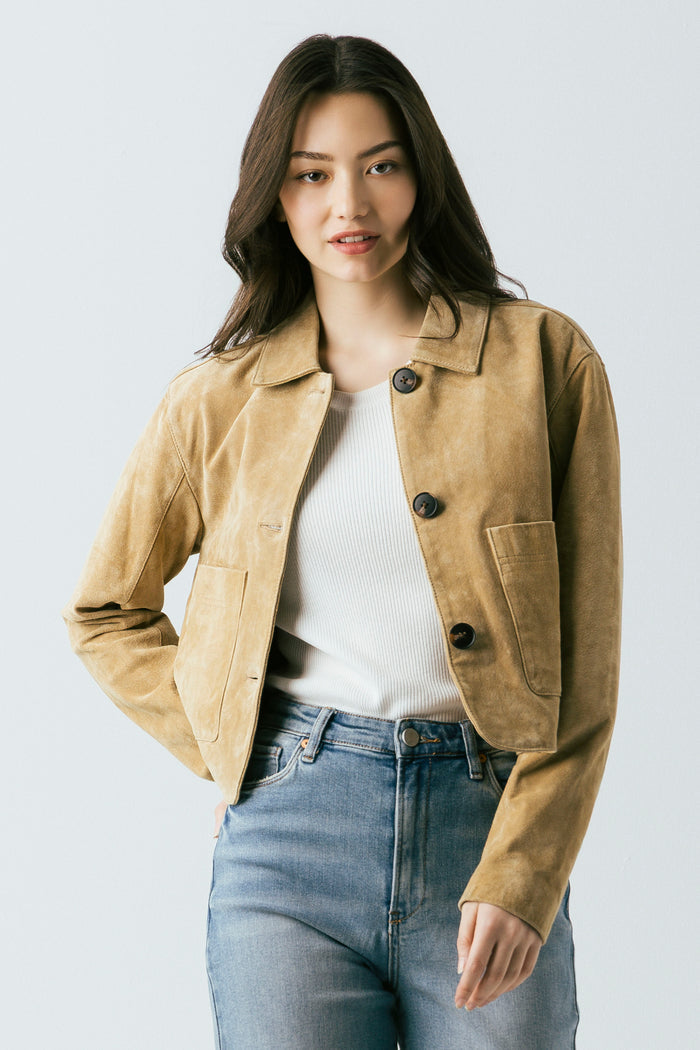 Suede Cropped Jacket Camel
