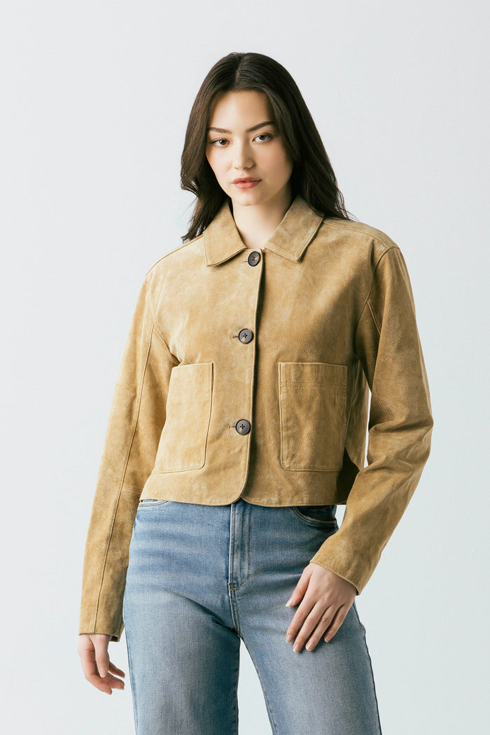 Suede Cropped Jacket Camel