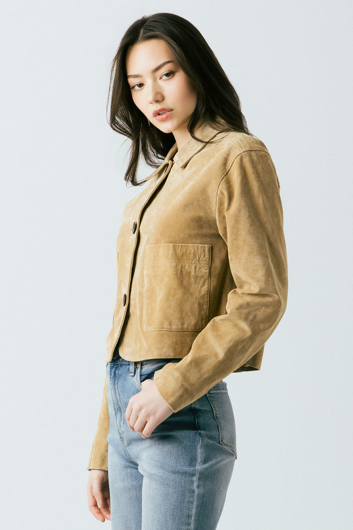 Suede Cropped Jacket Camel