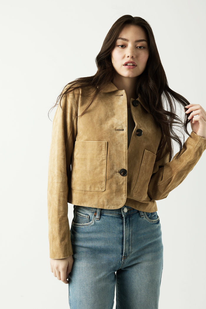 Suede Cropped Jacket Camel