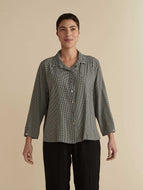 Hi-Low Crop Shirt Mini Check - Moonbeam