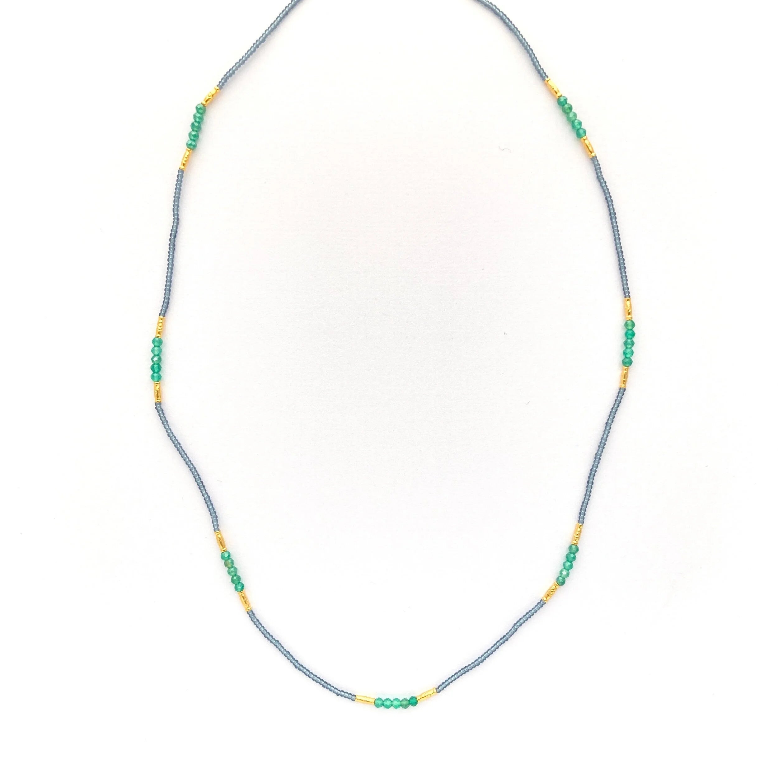 Grey seed and green Onyx Bead Necklace