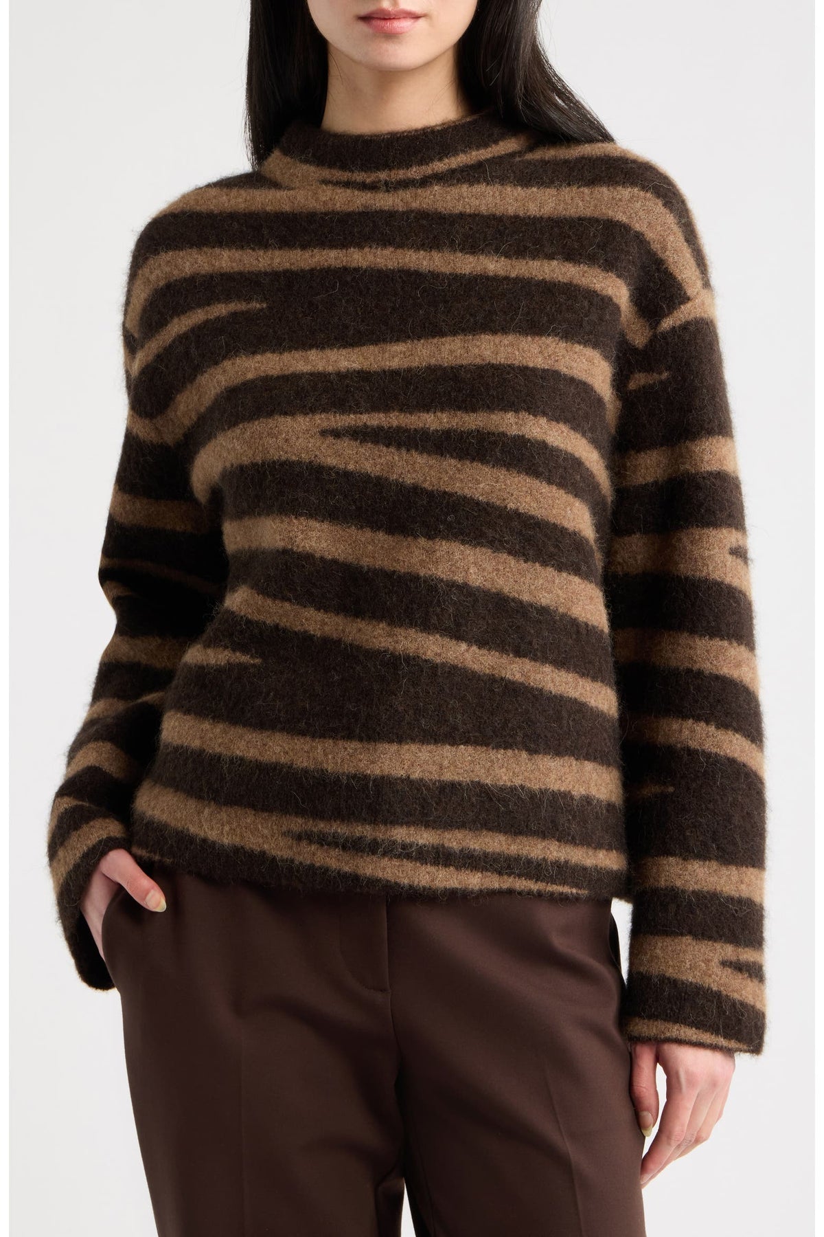 Zebra Alpaca & Wool Mock Neck Camel