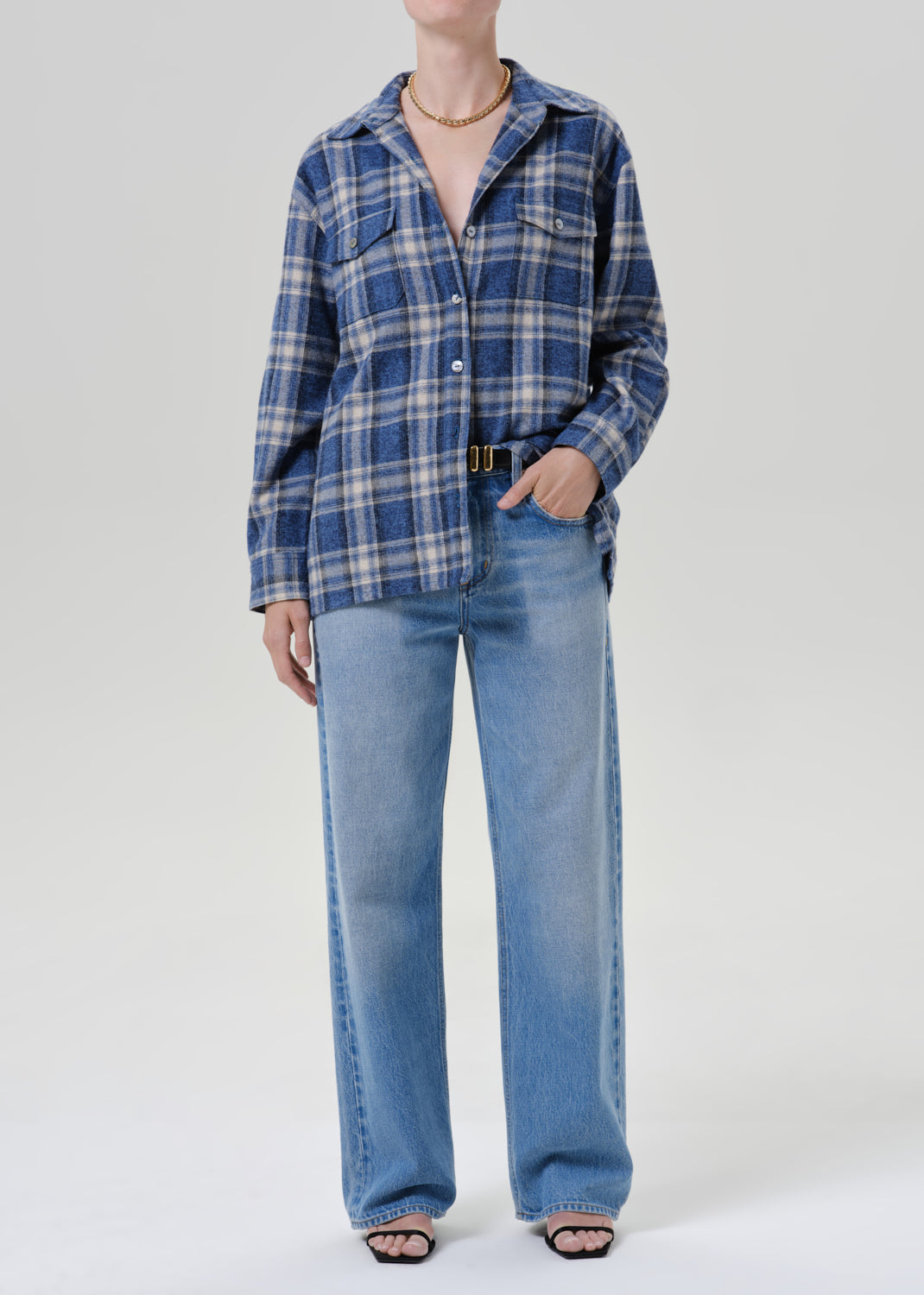 Ana Cropped Shirt Marina Plaid