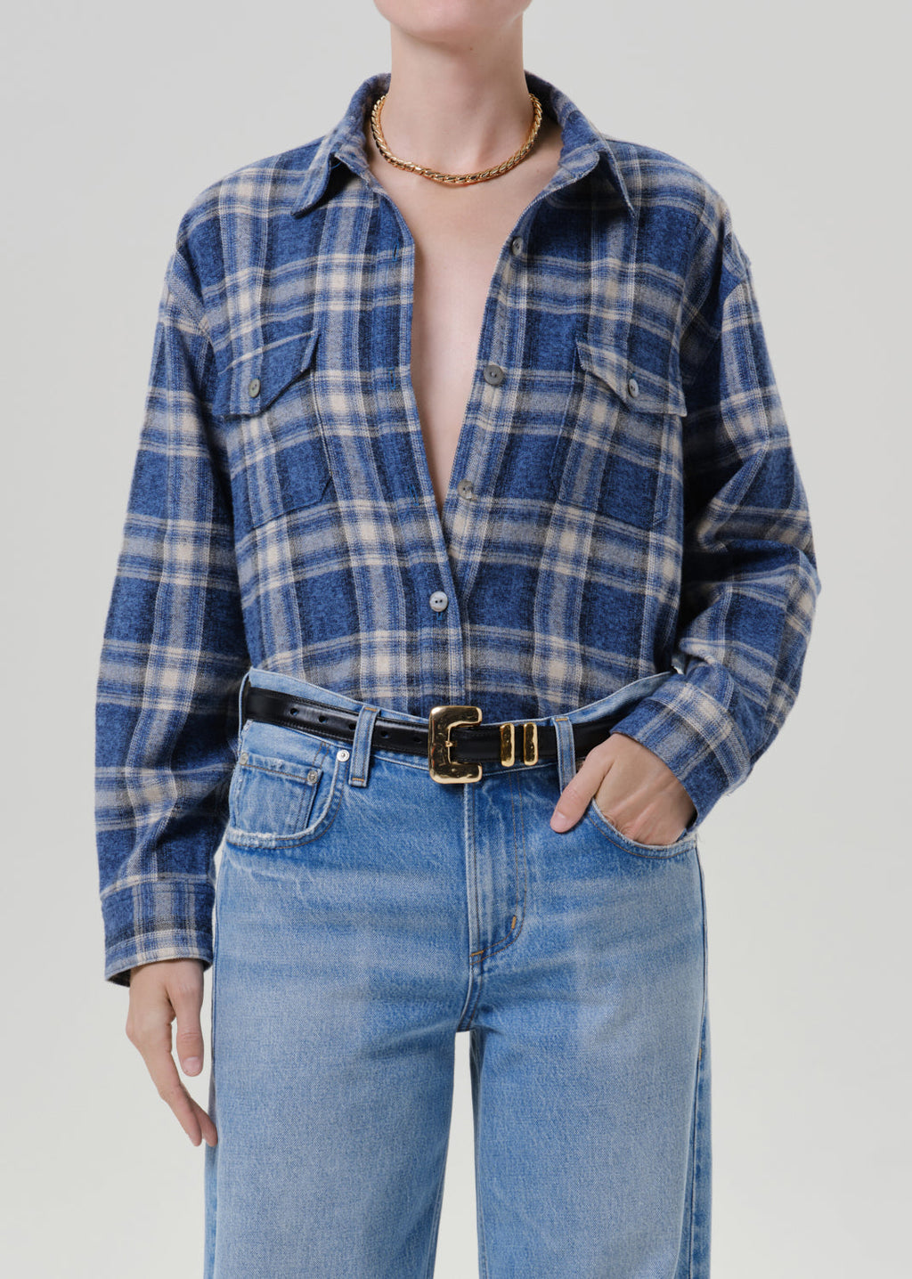 Ana Cropped Shirt Marina Plaid