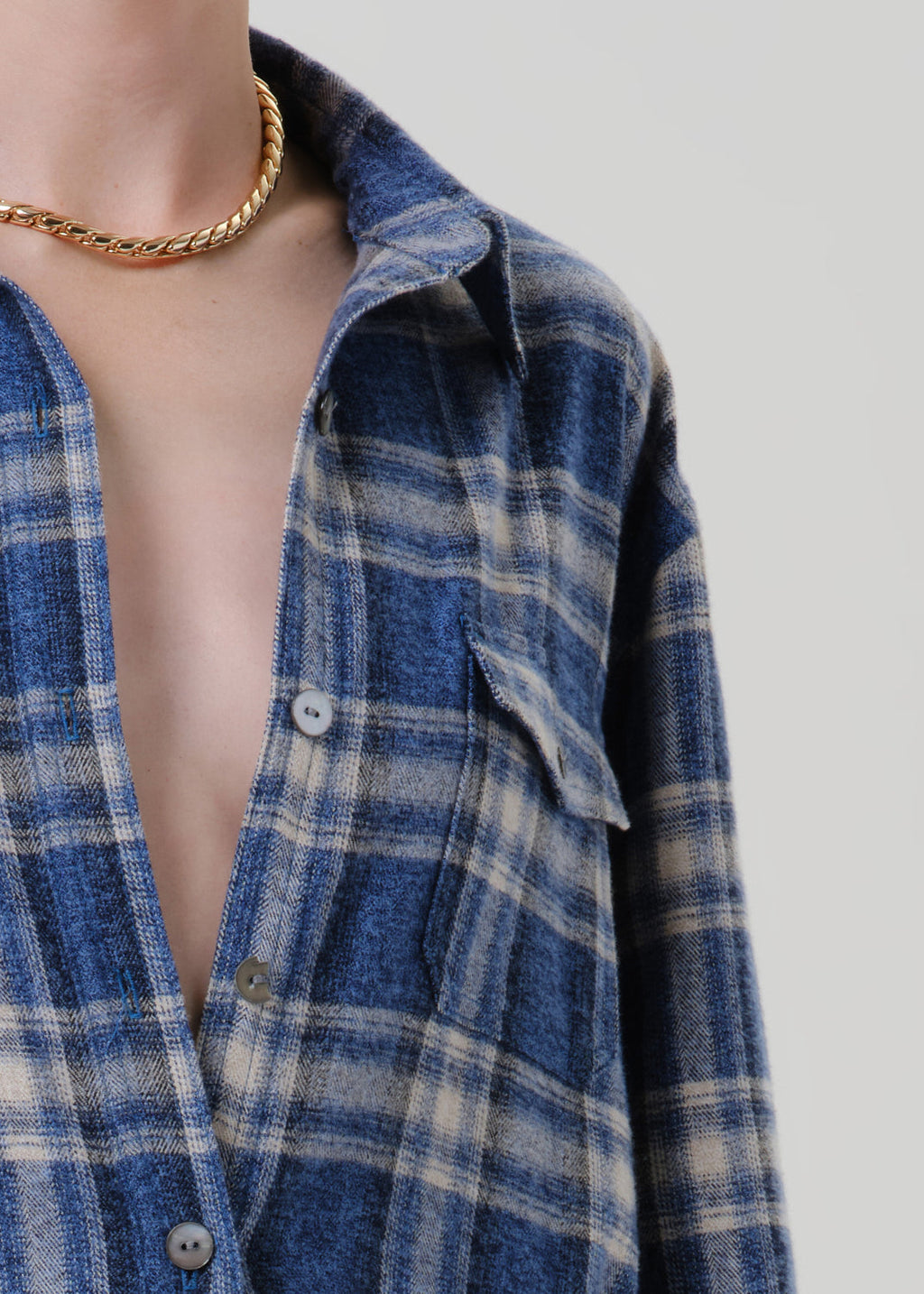 Ana Cropped Shirt Marina Plaid