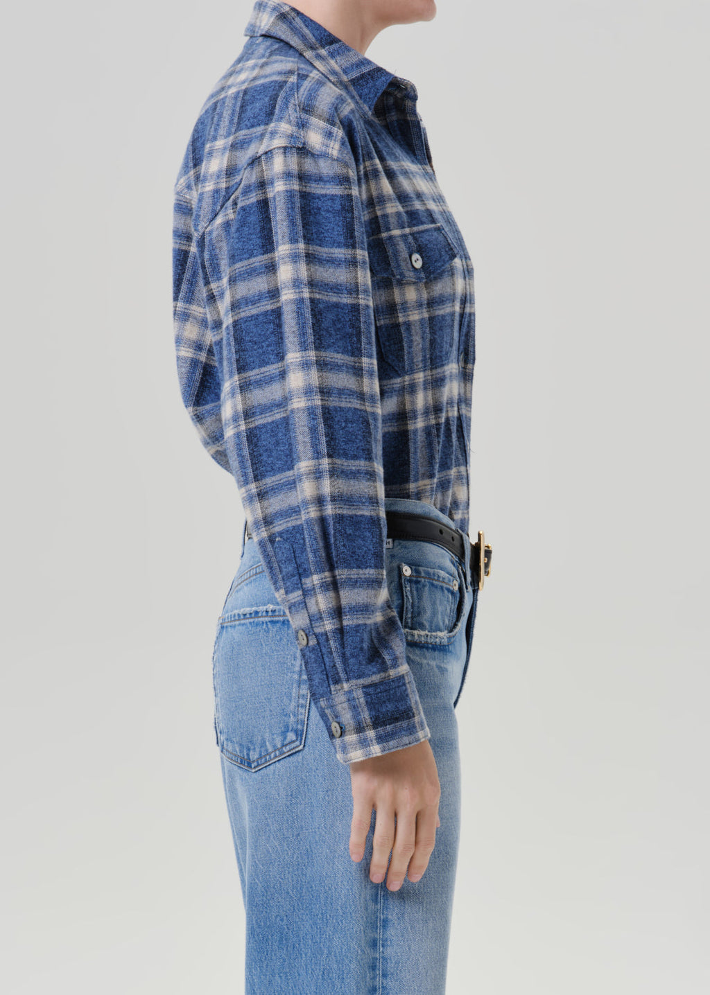 Ana Cropped Shirt Marina Plaid