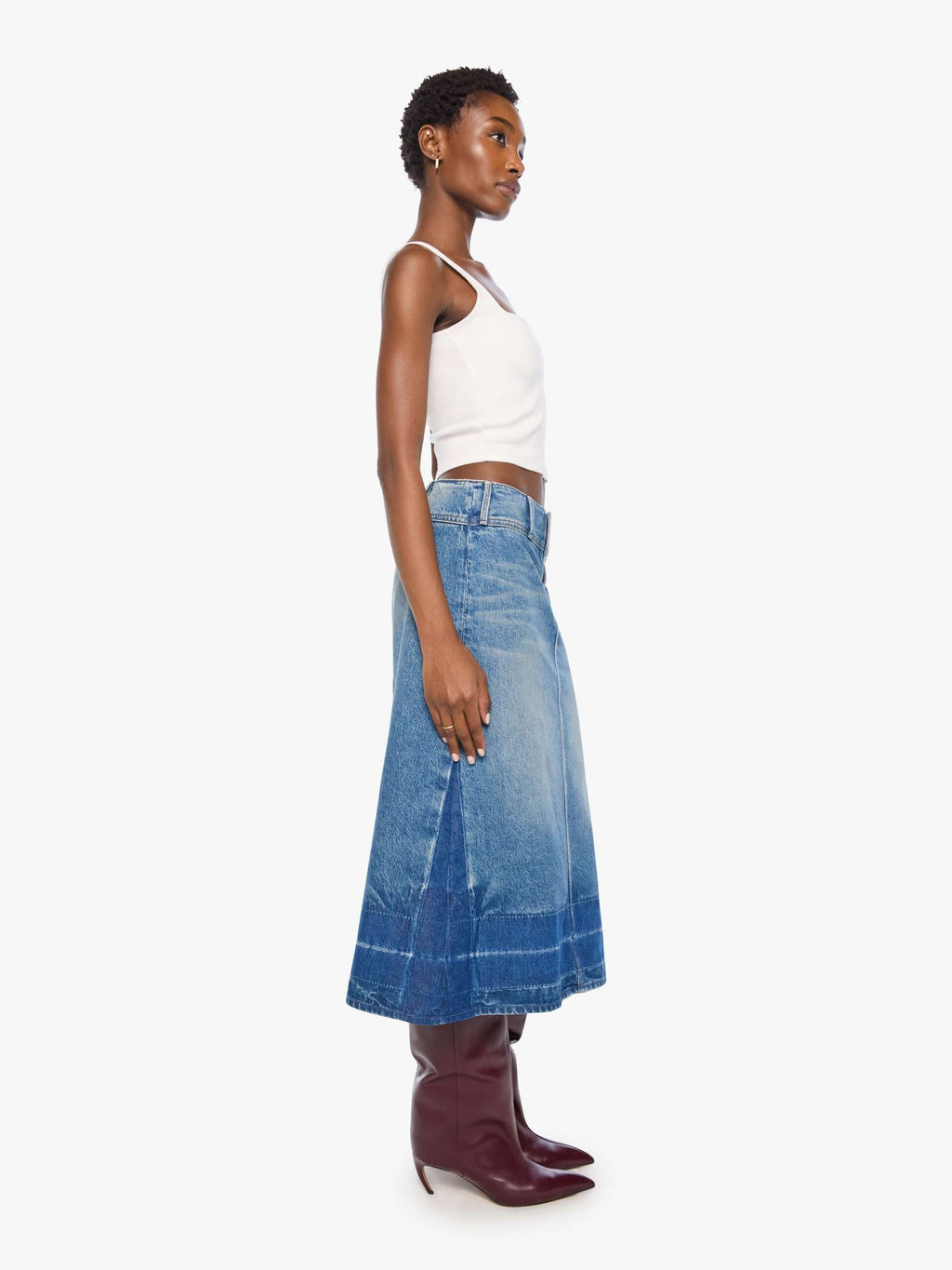 Fortune Cookie Midi  Denim Skirt in Tootsie Wash