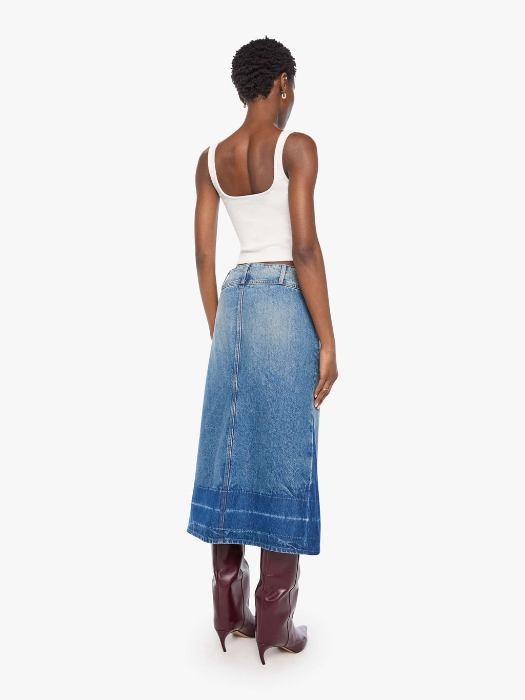 Fortune Cookie Midi  Denim Skirt in Tootsie Wash