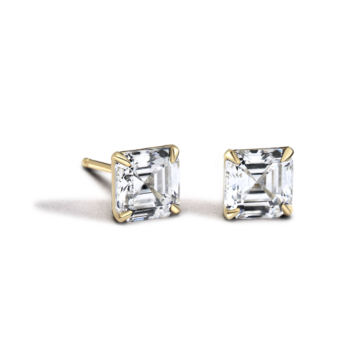 Asscher Diamond Studs - 14kt Yellow Gold