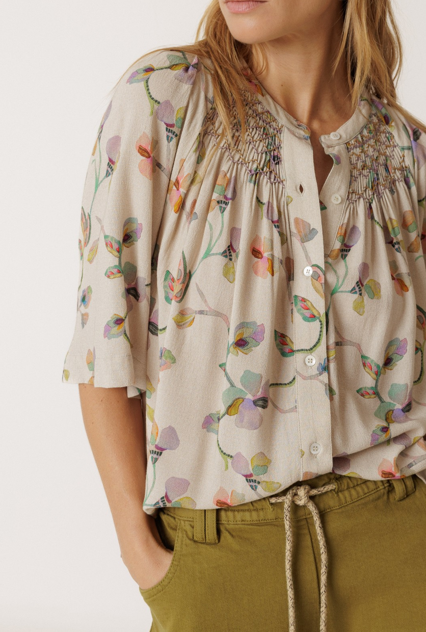 Beige Water Color Floral Blouse