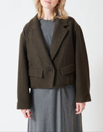 Ria Cropped Back Jacket - Dark Olive