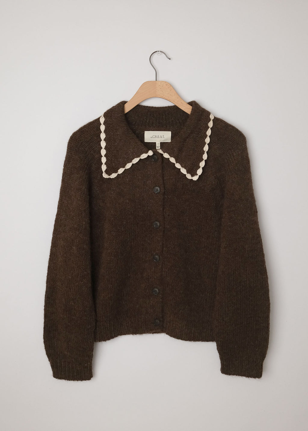 Crochet Collar Cardigan Chocolate Brown