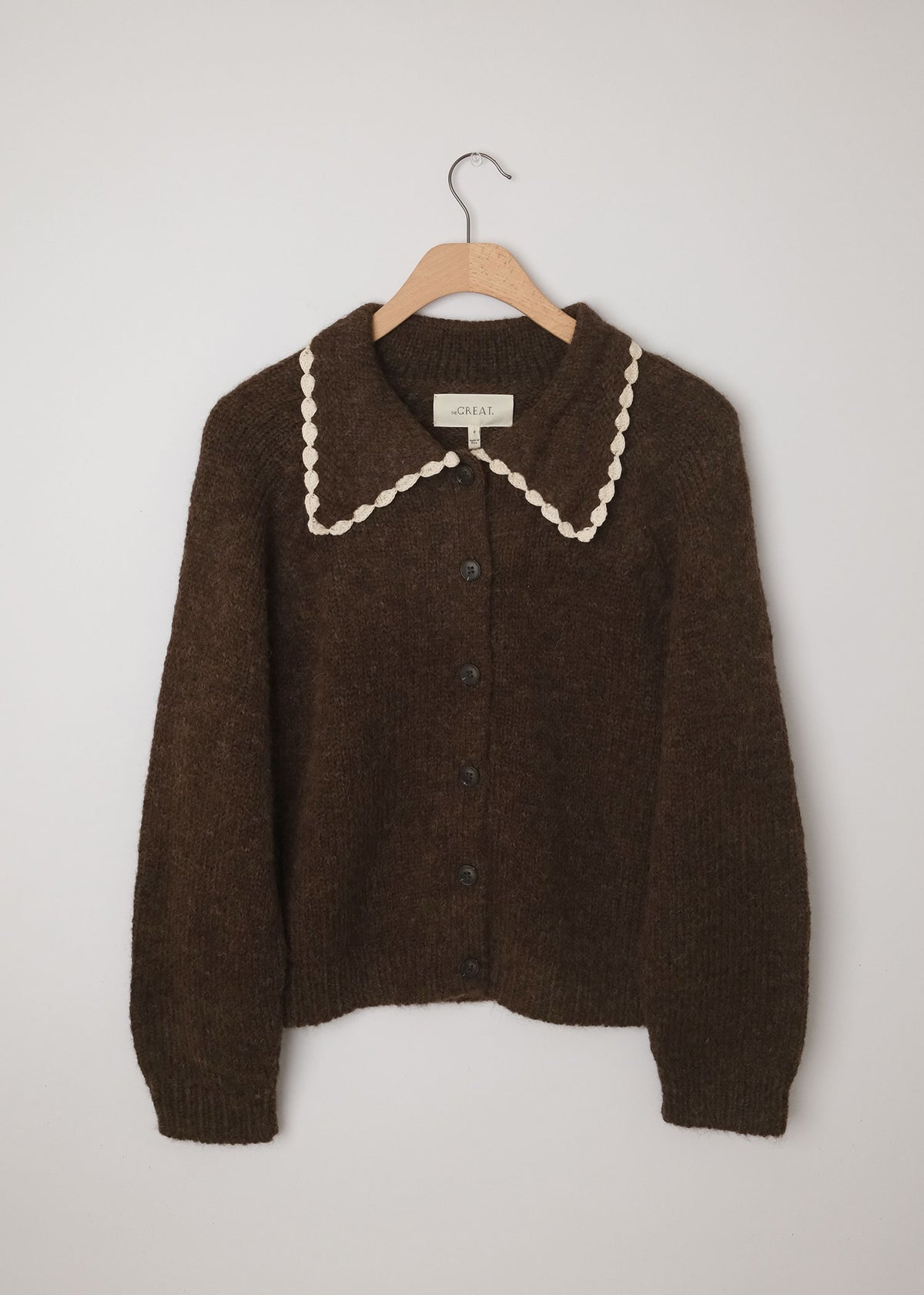 Crochet Collar Cardigan Chocolate Brown
