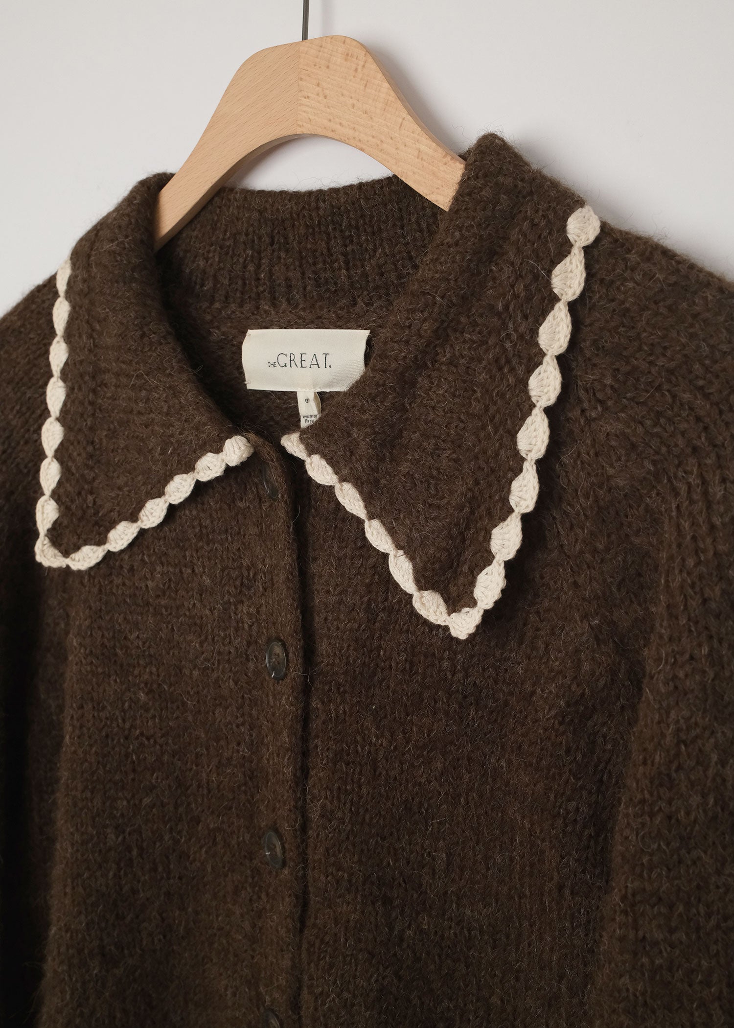 Crochet Collar Cardigan Chocolate Brown