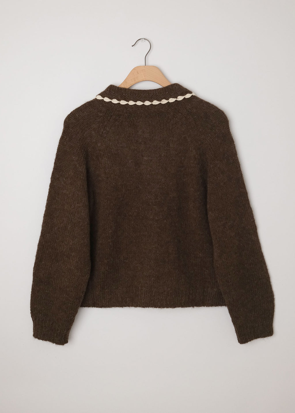 Crochet Collar Cardigan Chocolate Brown