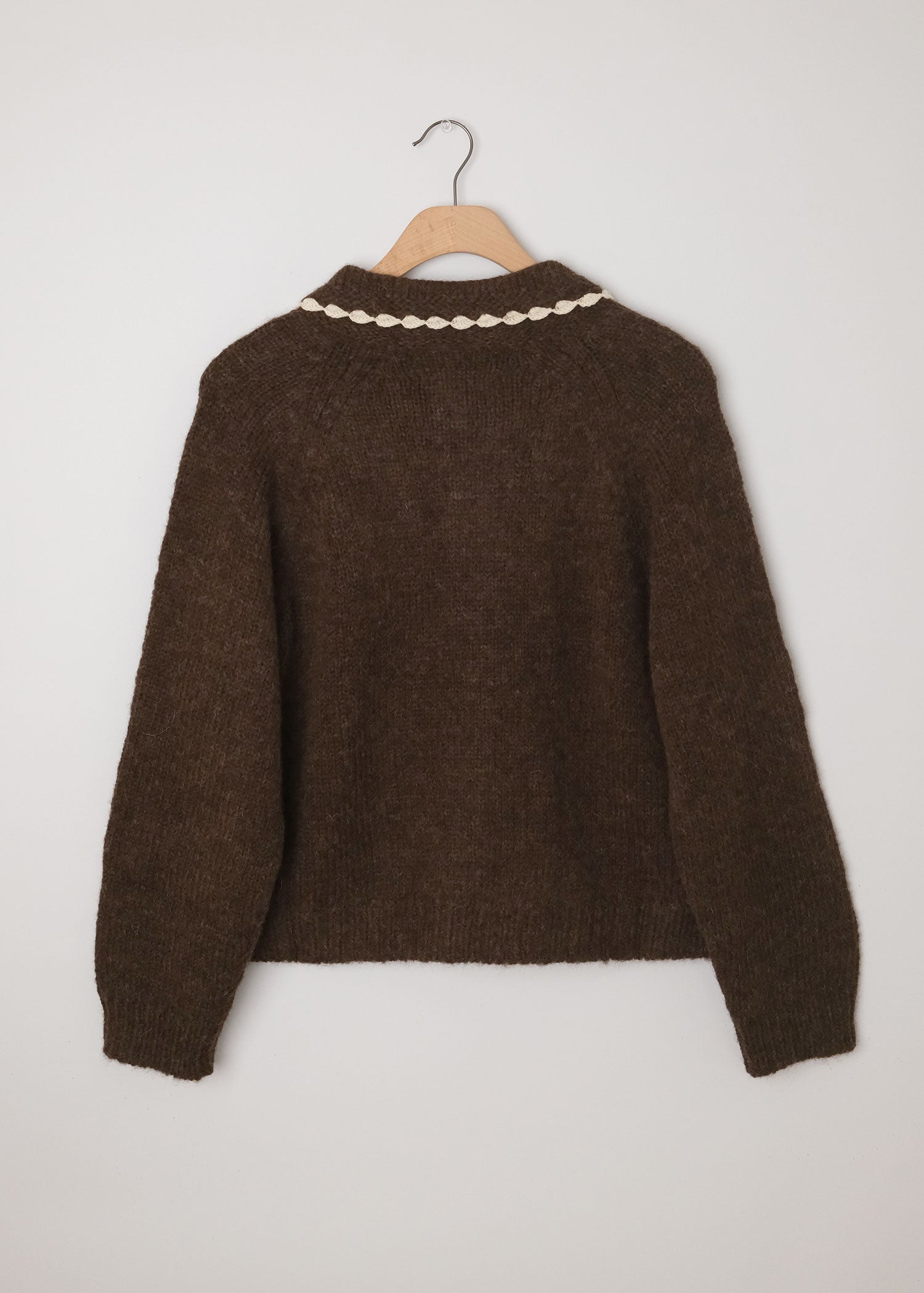 Crochet Collar Cardigan Chocolate Brown