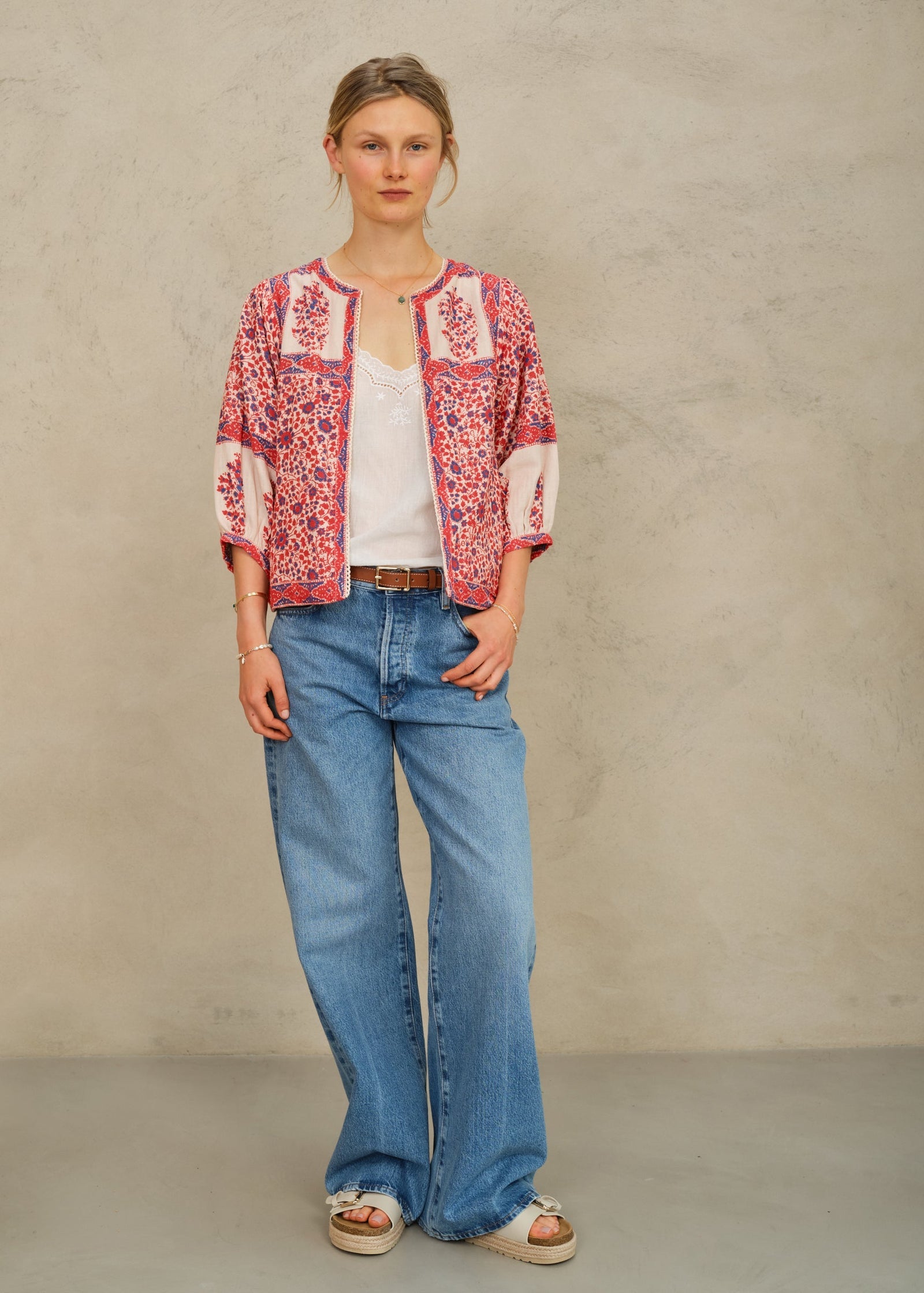 Della Print Jacket Red/Navy