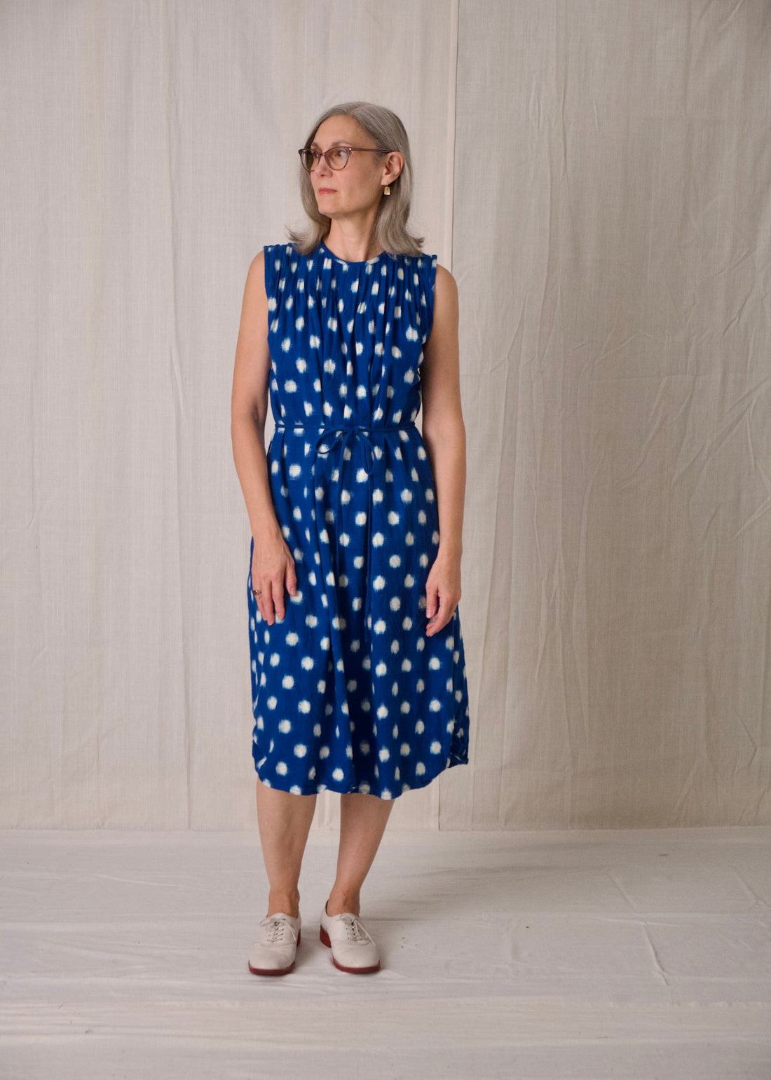 Pintuck Dress Cyan Ikat