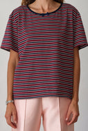 The Stripe Jersey Oversized Bow Tee - Oxblood