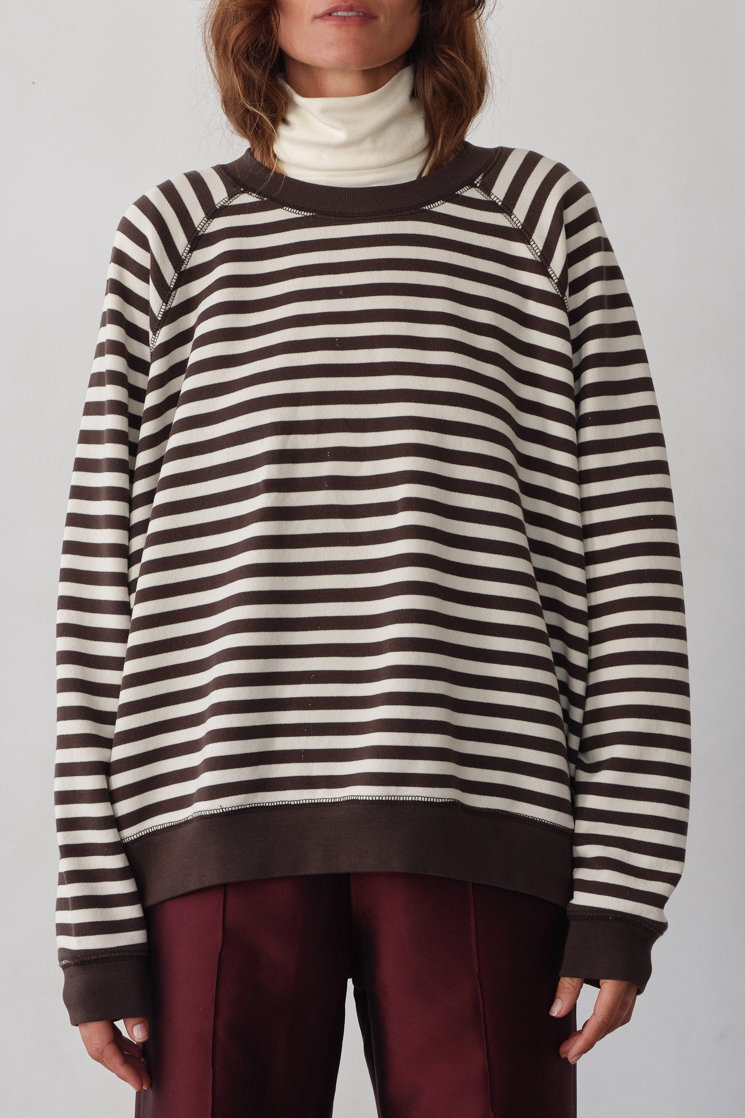 The Stripe Eco-Terry Crewneck - Espresso