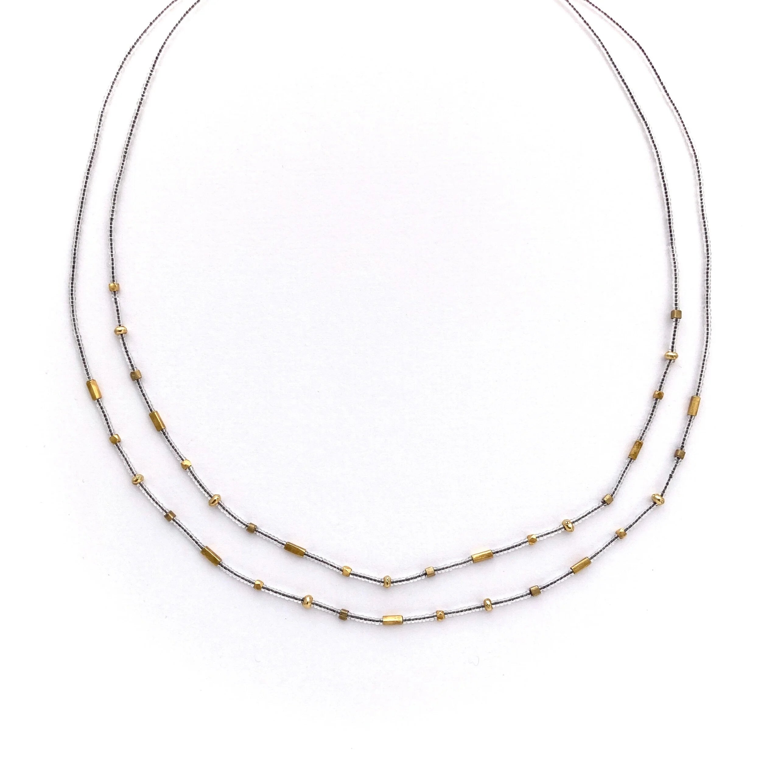 Seed Bead Double Necklace Gold