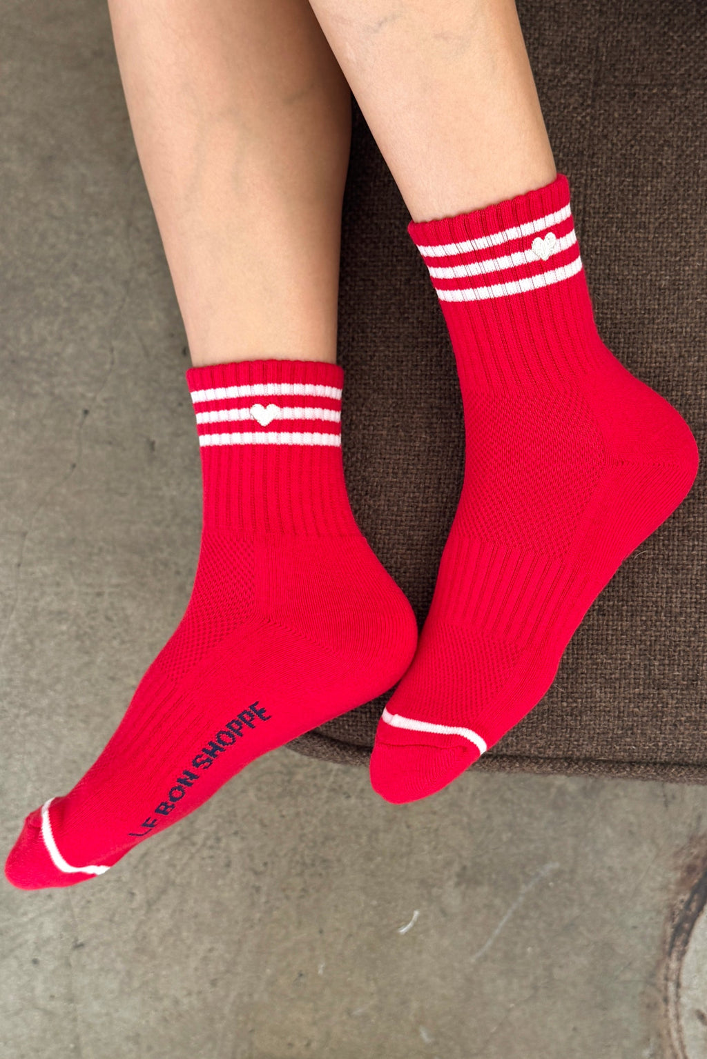 Embroidered Girlfriend Socks - Scarlet/Heart