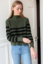 Load image into Gallery viewer, Boxy Funnel Neck Sweater - Army + Black Stripe
