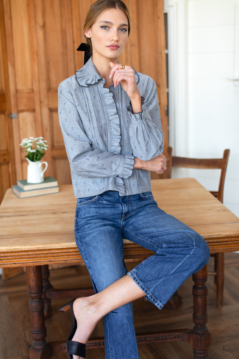 French Shirt - Ash & Indigo Dot