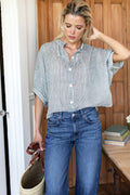 Mandarin Collar Top - Moss Stripe