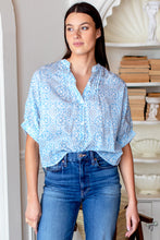 Load image into Gallery viewer, Mandarin Collar Top - Geo Flower Blue OS
